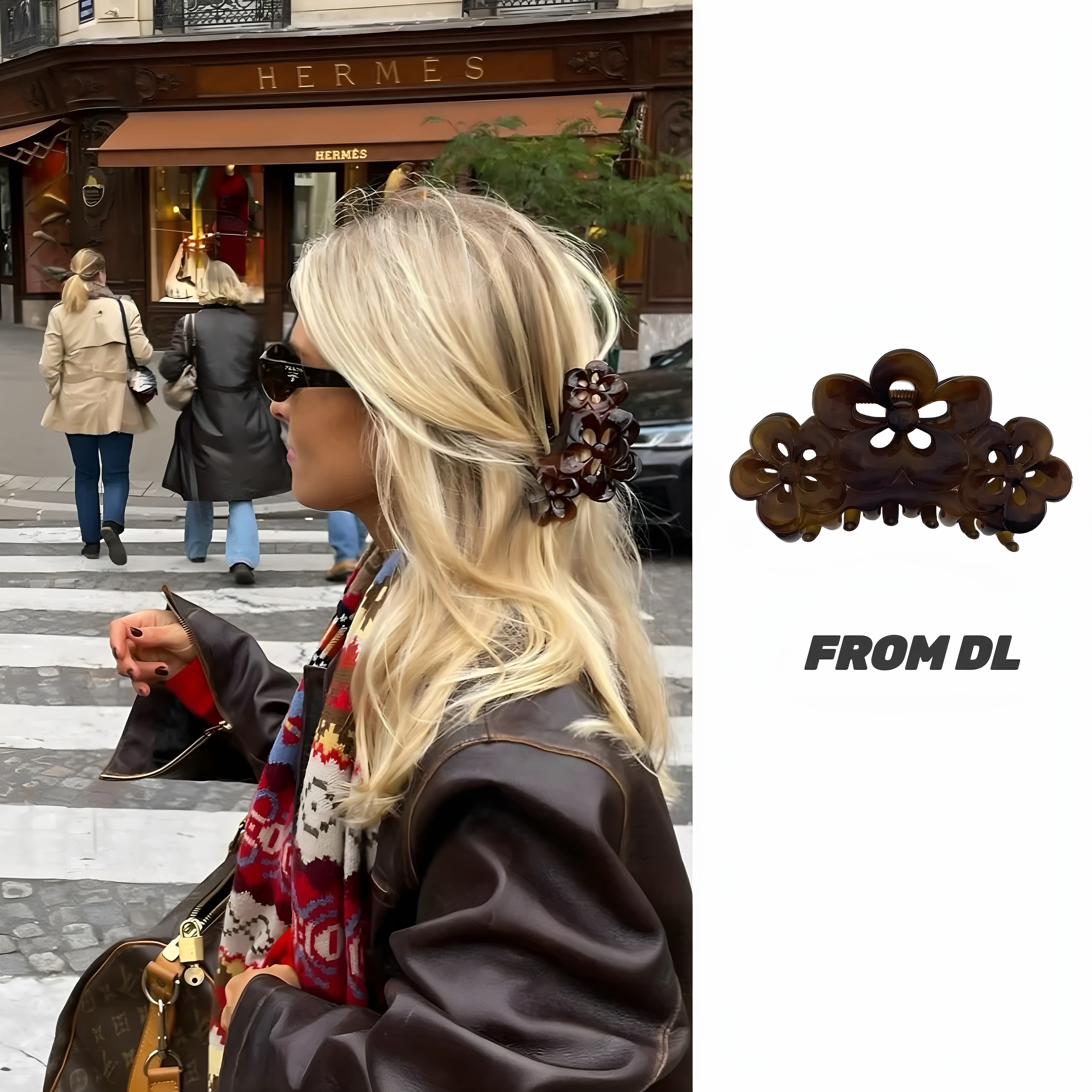 DL selor eyni stilli fransız çiçəkli içi boş qətran saç qısqacı, başın arxasındakı retro böyük saç qısqacı