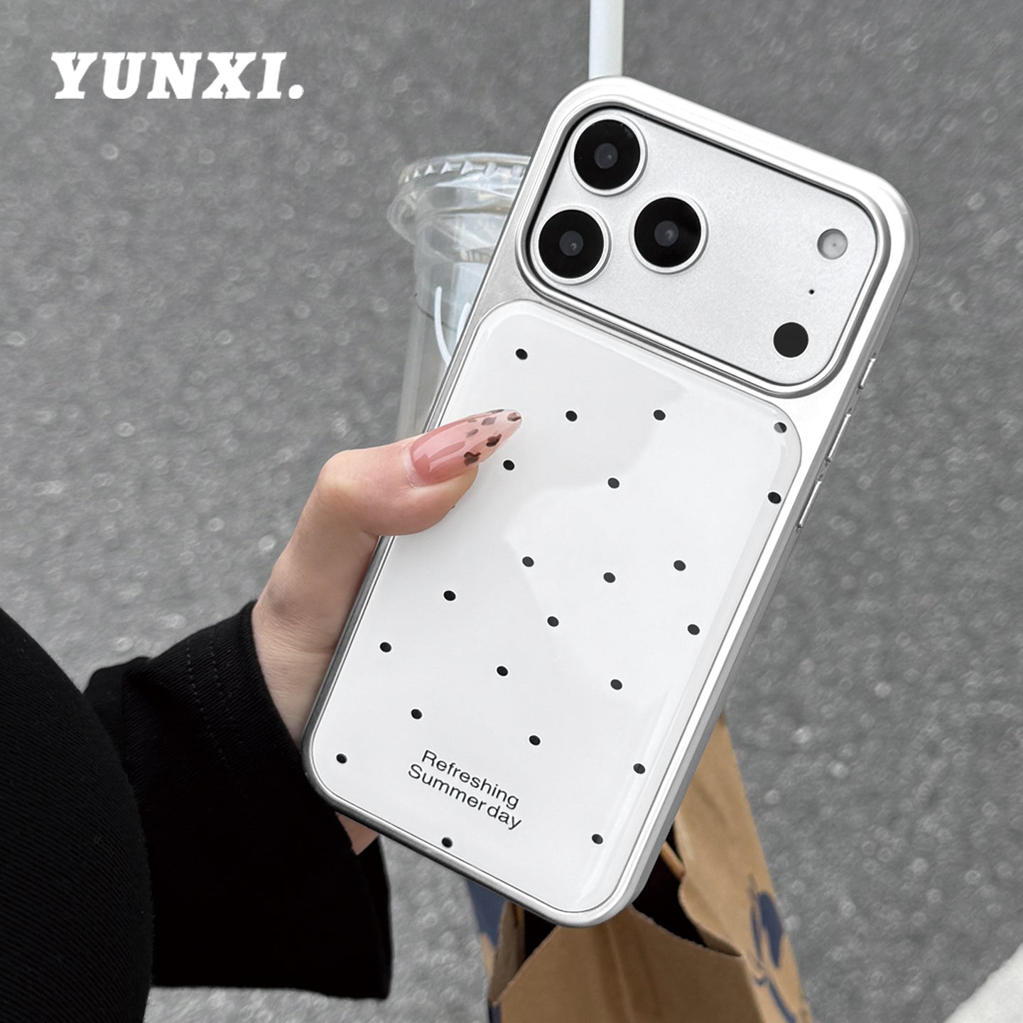 Koreya dili ədəbi ağ sadə polka nöqtəsi iPhone17promax Apple 16plus mobil telefon qutusu 14Promax yeni 12 niş 15Pro qız 13Pro hər şey daxil qoruyucu örtük