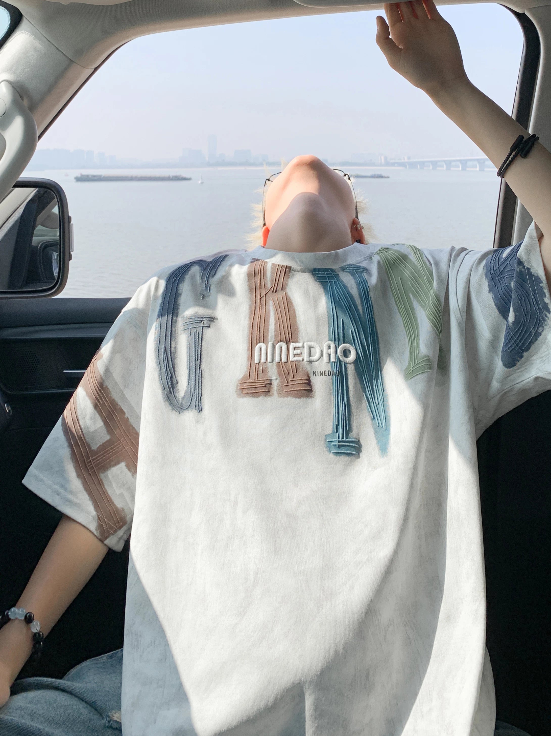 Yayda kişilər üçün Amerika qısaqol köynək boş hərfli qraffiti buz ipək yarımqol gənclik təsadüfi bütün uyğun top T-shirt