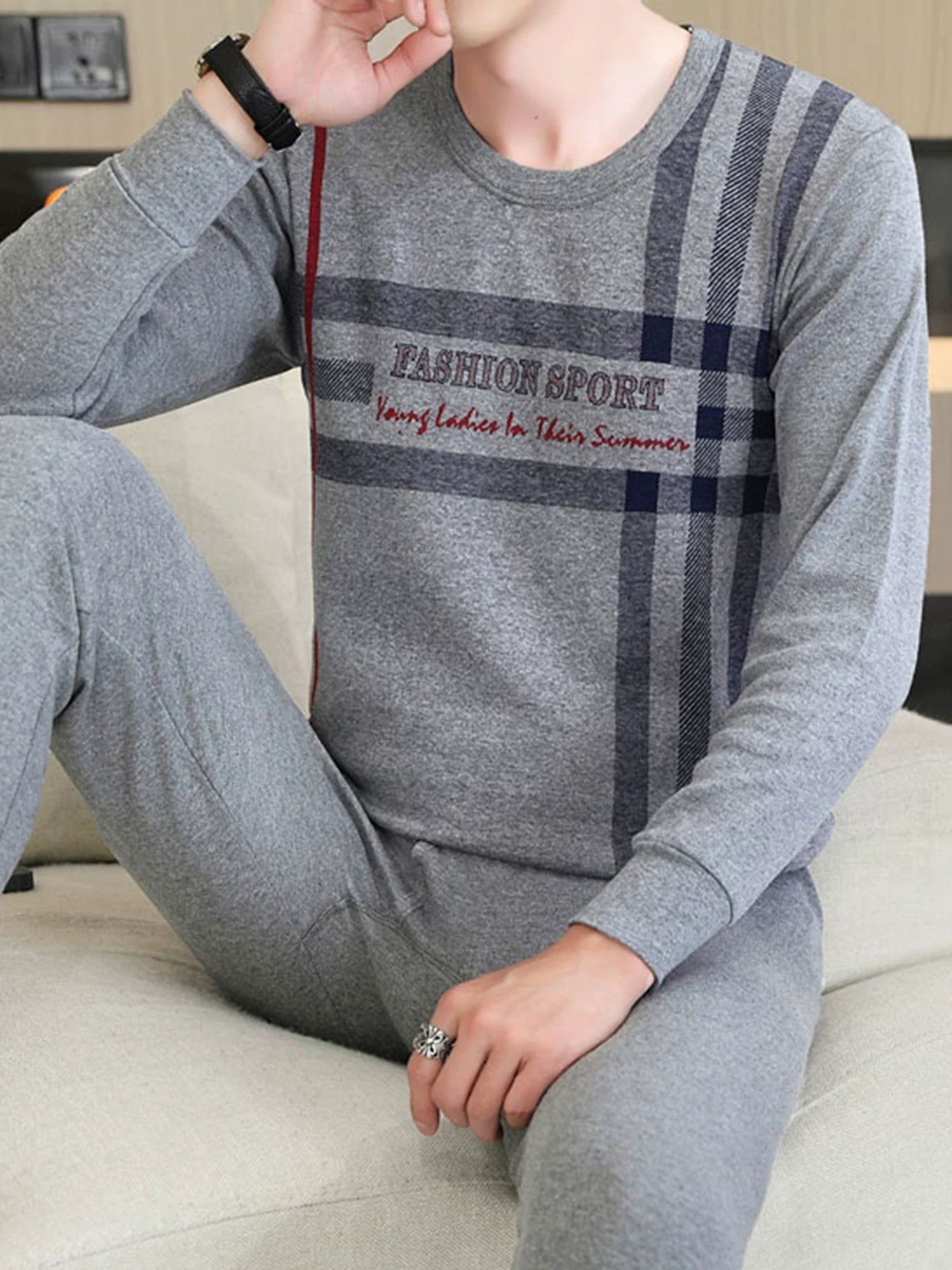 Kişilər üçün 100% Pambıqdan Payız və Qış üçün Termal Alt Geyim Dəsti, Sincan Təmiz Pambıqdan Əsaslı Köynək, Dəyirmi Yaxalıq, Jakarlı Termal Alt Geyim, Dəbli Kişi Geyimləri