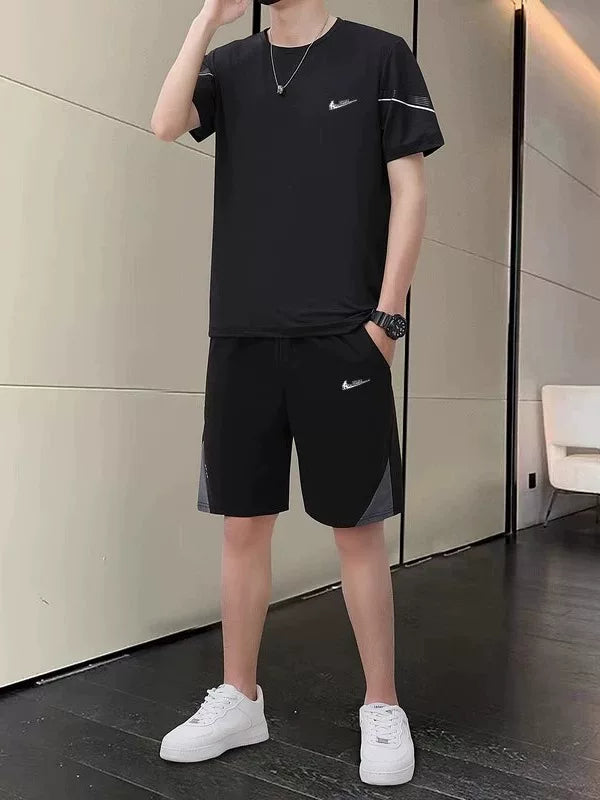 Niketon kişi idman kostyumu yay yeni buz ipək nəfəs ala bilən tez quruyan təsadüfi boş fitness qaçış iki hissəli dəst