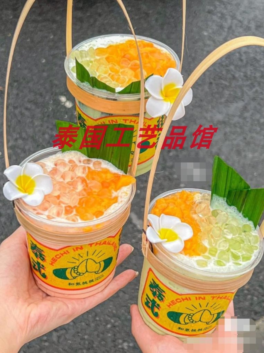 Tay orijinal bambuk sapı səbət xurma yarpağı smoothie qabı südlü çay stəkanı qabığı Ludati Tay səbəti pulsuz çatdırılma