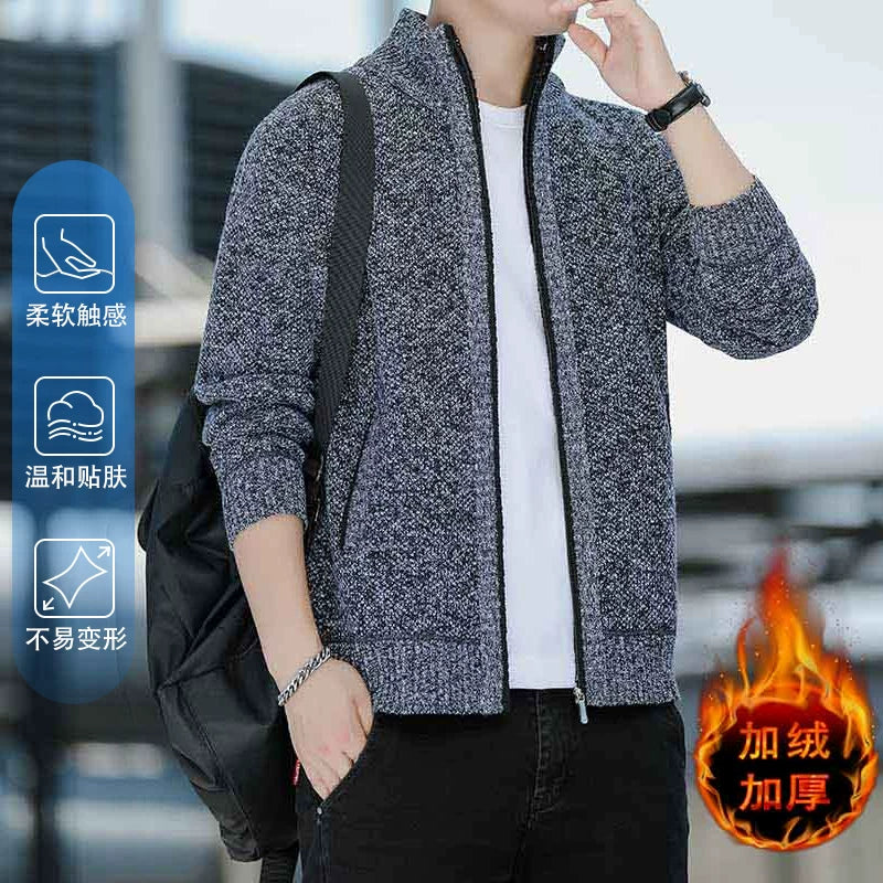 2025 Payız/Qış Yeni Kişi Trikotaj Gödəkçəsi, Yun astarlı, Qalın, Gündəlik, Çoxfunksiyalı, Dik Yaxalı Kardiqan Sviter