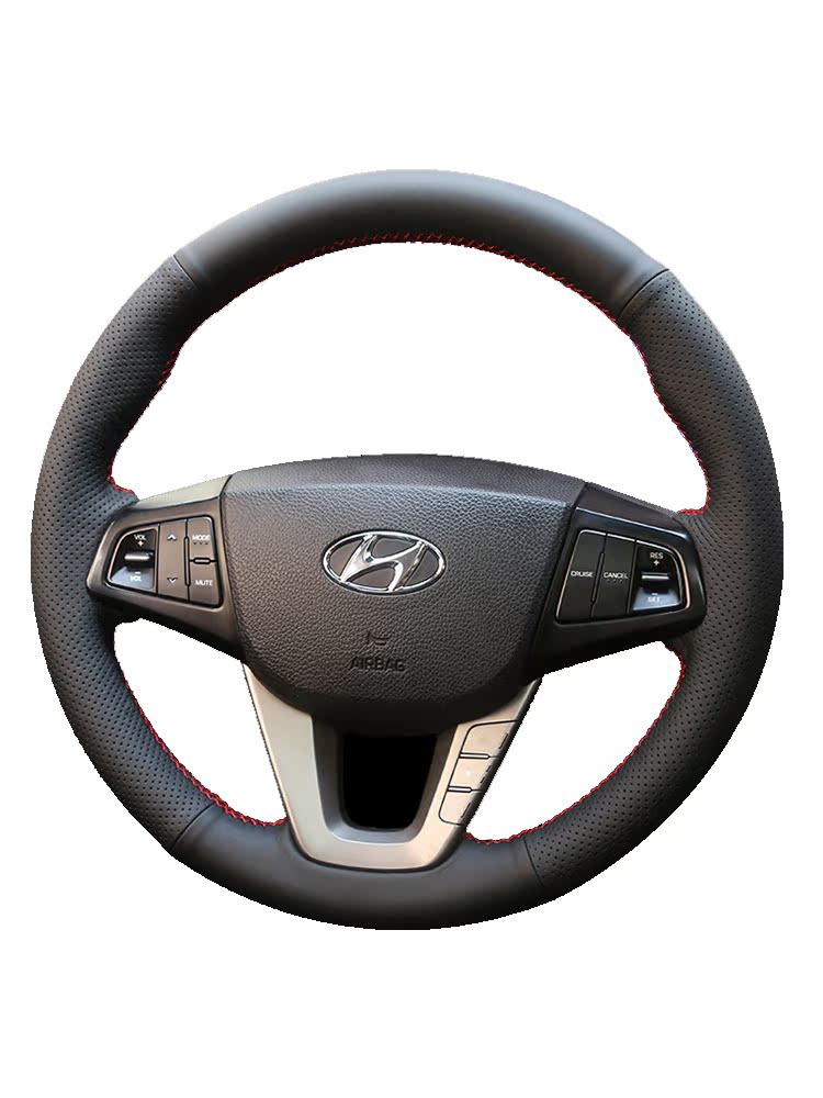 Beijing Hyundai Elantra 1.4T Steering Wheel Cover, Genuine Leather, Hand-stitched, Sogo 9, Encino D-Type Custom Car Gear Cover