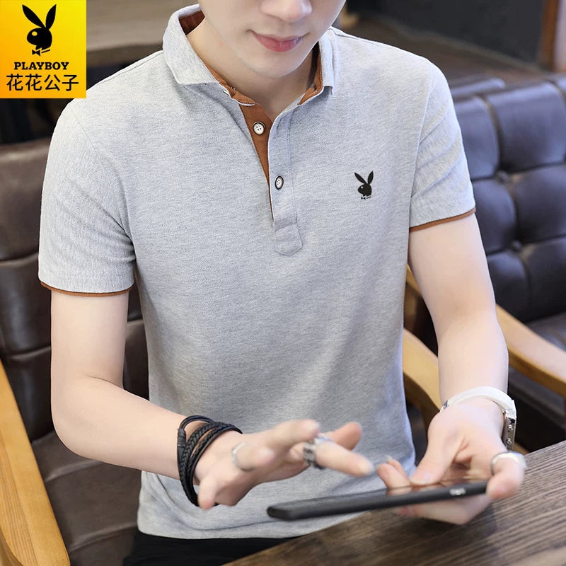 Playboy qısaqol köynək kişi yay yastığı moda brend POLO köynək təmiz pambıq Koreya üslubunda dəbli dar paltar