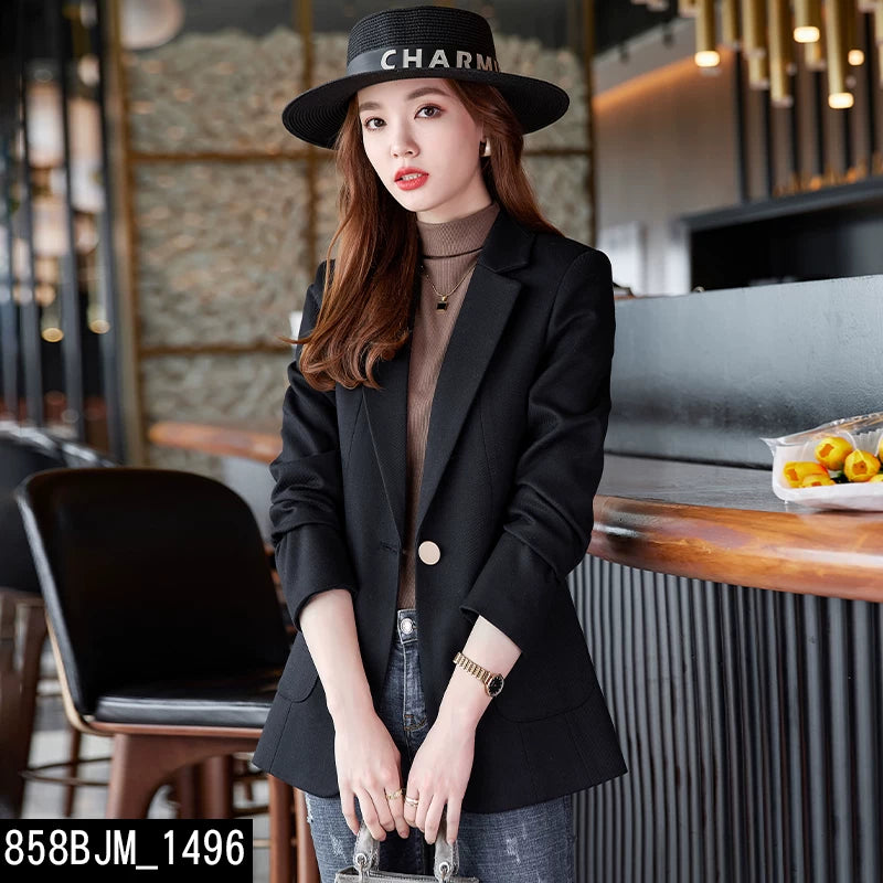 Qadınlar üçün Payız/Qış üçün Qısa, Gündəlik, Yüksək Seçimli Qara Pambıq Astarlı Kostyum Gödəkçə