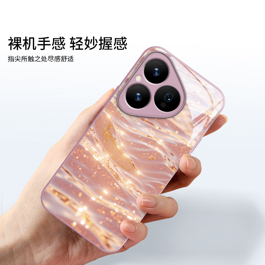 Axan su qızılı Huawei pura80 Fengqichaoming cib telefonu üçün uyğun edir mate70pro şüşə qutu nova13 yüngül lüks moda mate60 şöhrət 300 niş sənət magic7 qadın yeni model