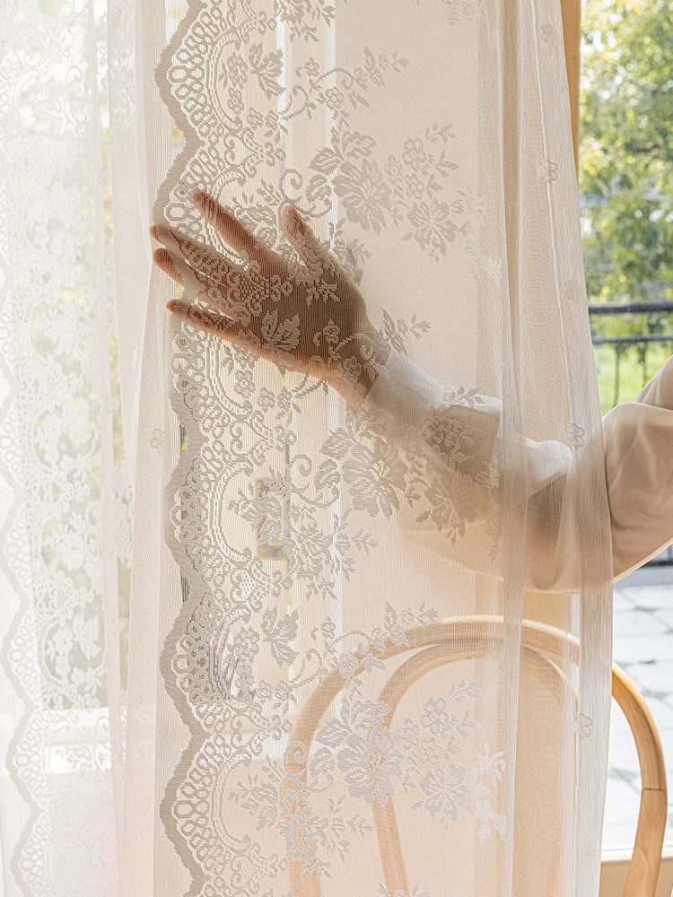 Zərbəsiz Velcro çubuqlu pərdələr, cuna pərdələr, Fransız ağ krujevalı qonaq otağının balkonu üçün bay pəncərə qapısı pərdəsi qısa arakəsmə
