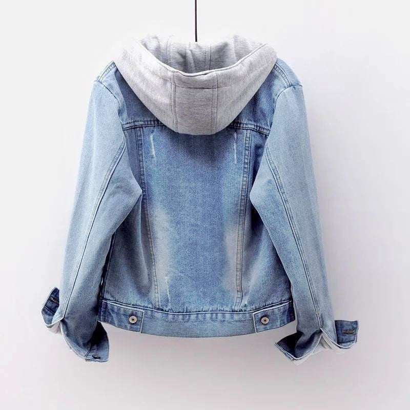 Qadın Denim Yastıqlı Gödəkçə, Yun astarlı, Qalın, Koreya üslubunda, Başlıqlı, 2025 Payız/Qış, İsti, Qısa Gödəkçə, Arıqladıcı