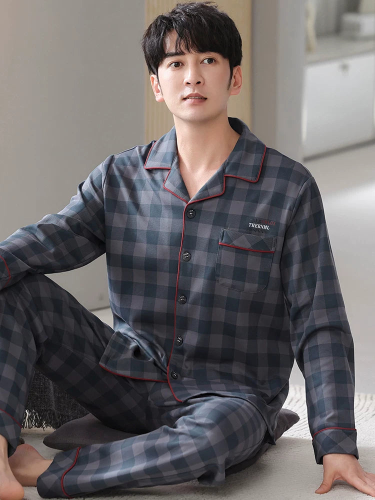 Langsha Kişilər üçün Təmiz Pambıq Pijama 2025 Yeni Yaz və Payız Nazik Uzunqollu Böyük Ölçülü Payız və Qış Kişilər üçün Ev Geyimləri Dəsti