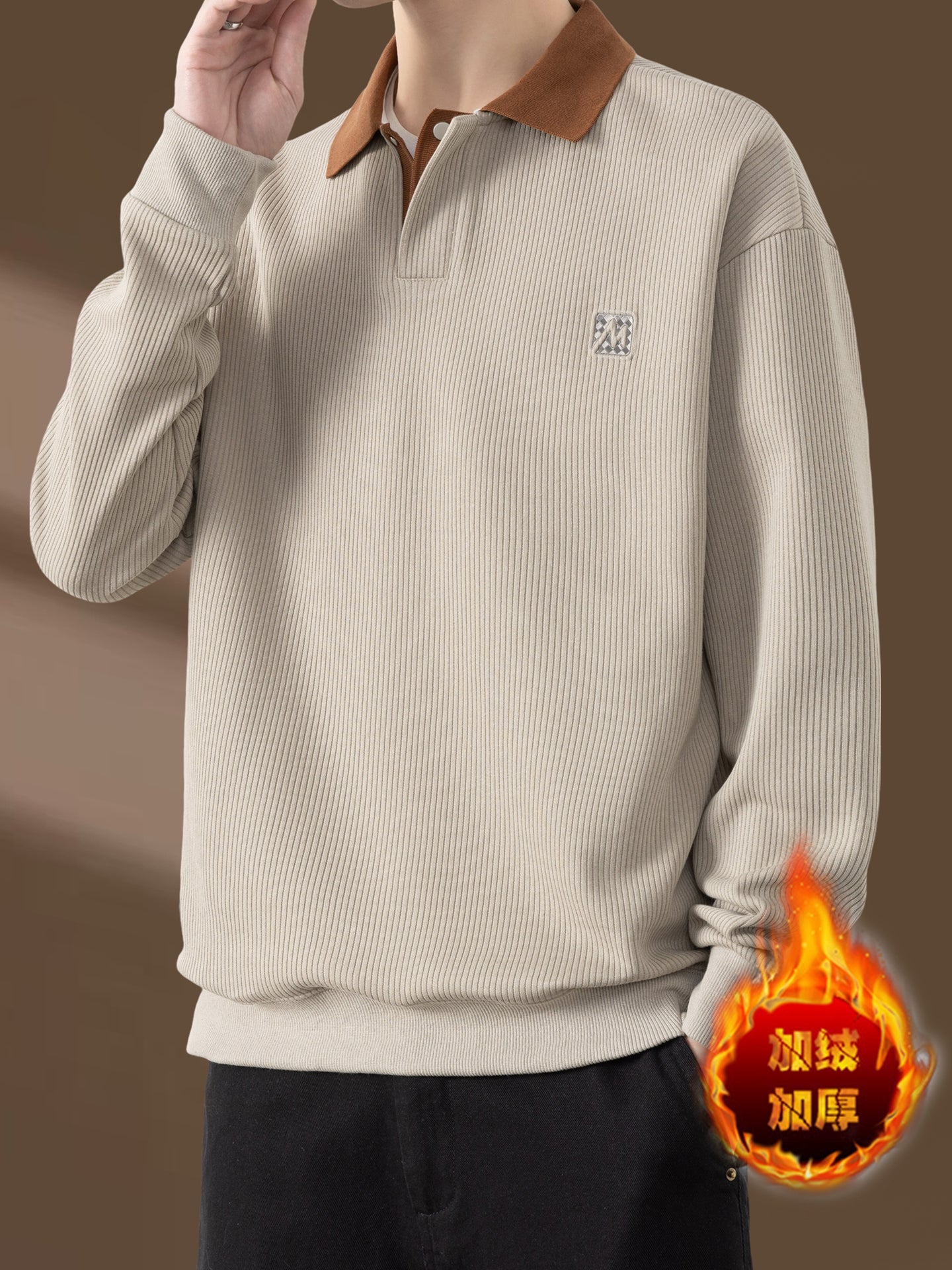 Qiao Dimengla Yüksək keyfiyyətli payız/qış kişi sviteri, yun astarlı, qalınlaşdırılmış, ağır, yaxalı, uzunqol, gündəlik kişi geyimi, yaz/payız üslubu