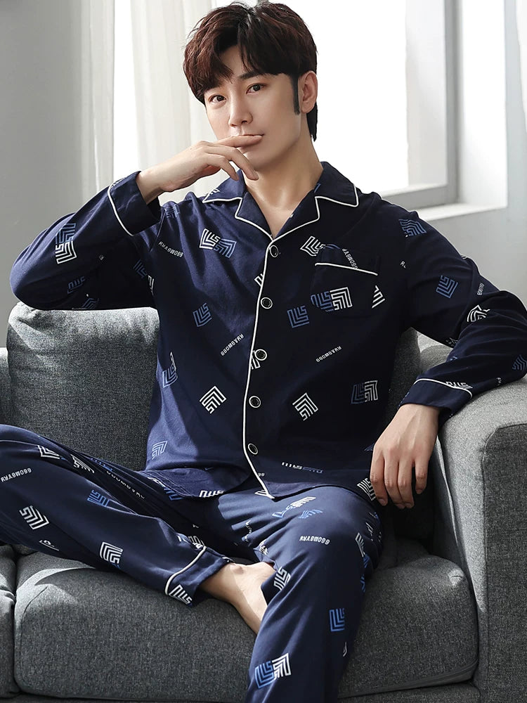 Langsha Kişilər üçün Təmiz Pambıq Pijama 2025 Yeni Yaz və Payız Nazik Uzunqollu Böyük Ölçülü Payız və Qış Kişilər üçün Ev Geyimləri Dəsti