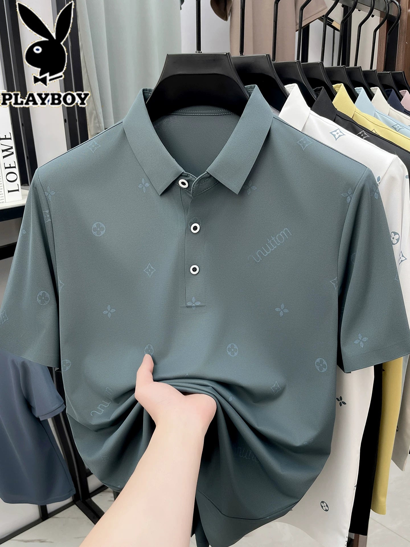 Playboy buz ipək qısaqol kişi yay köynəyi kişilər üçün yeni moda yarımqol tikişsiz sərin POLO köynək topları