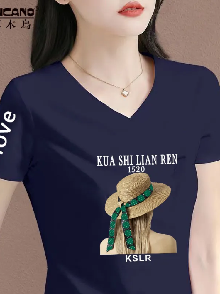 Ağacdələn təmiz pambıq sağ çiyinli yay qısaqol orta yaşlı qadınlar üçün moda niş v yaxa tam uyğun xarici üslublu çaplı köynək