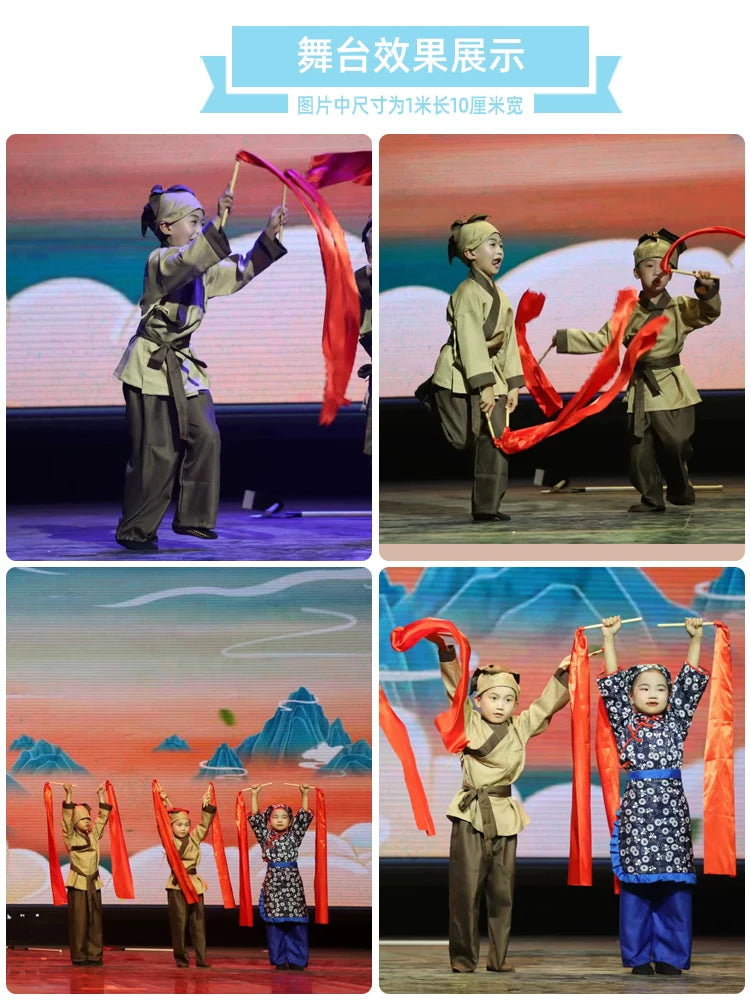 Uşaq lenti rəqs gimnastikası taxta çubuq qırmızı lent böyük qırmızı ipək uşaq bağçası performans rekvizitləri sənət lenti