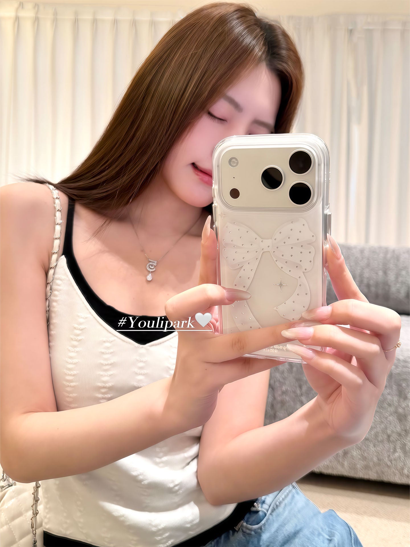 Yuri Park ins Koreyalı qız xasiyyəti incə və zərif ağ yay 17 17pro Apple 17ProMax mobil telefon qutusu iPhone16 hər şey daxil 14 yeni 16Promax qoruyucu örtük