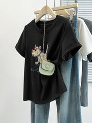 Böyük ölçülü, şık, unikal qısaqollu qadınlar üçün futbolka, yay dəbi, böyük ölçülü qadınlar üçün dairəvi yaxalı, çiyinsiz, arıqladıcı köynək.