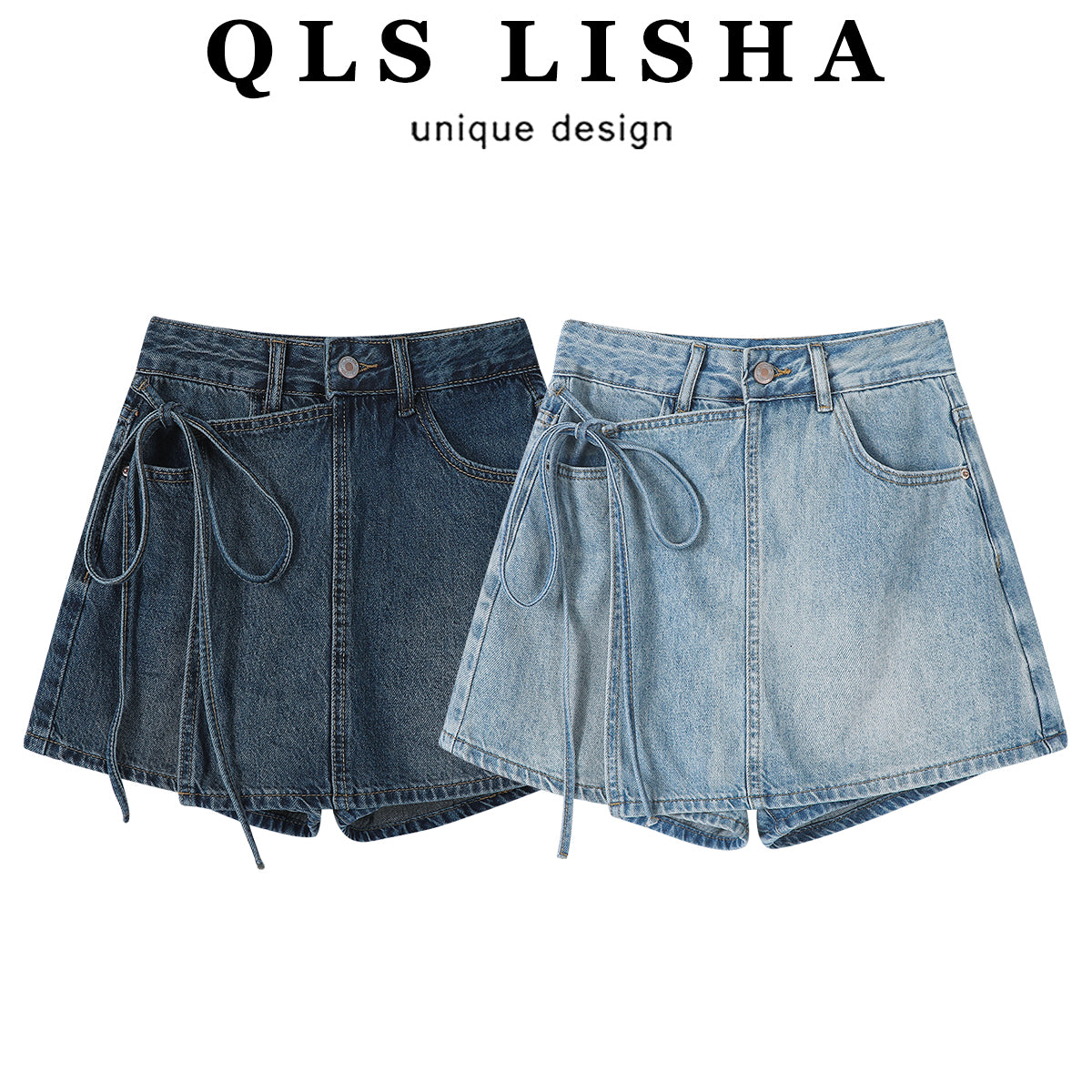 Chorissa Amerika üslubunda, yüksək belli, geniş ayaqlı, açıq rəngli denim şort, yeni yay dizaynı, arıqladıcı və ombaya yapışan stil.