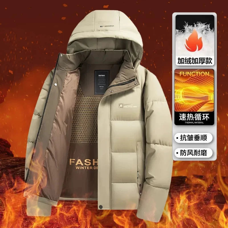 Qış üçün qalınlaşdırılmış pambıqla örtülmüş kişi gündəlik külək keçirməyən pambıqla örtülmüş palto, başlıqlı gödəkçə, başlıqlı şişirdilmiş gödəkçə, isti pambıqla örtülmüş kişi paltosu