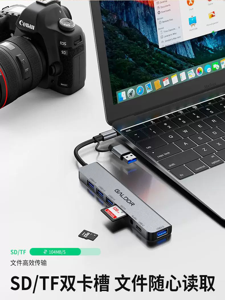 Gaoduo iki başlı dok stansiyası HUB kart oxuyucu tipc cib telefonu noutbuk planşet usb multi-interfeys 3.5mm