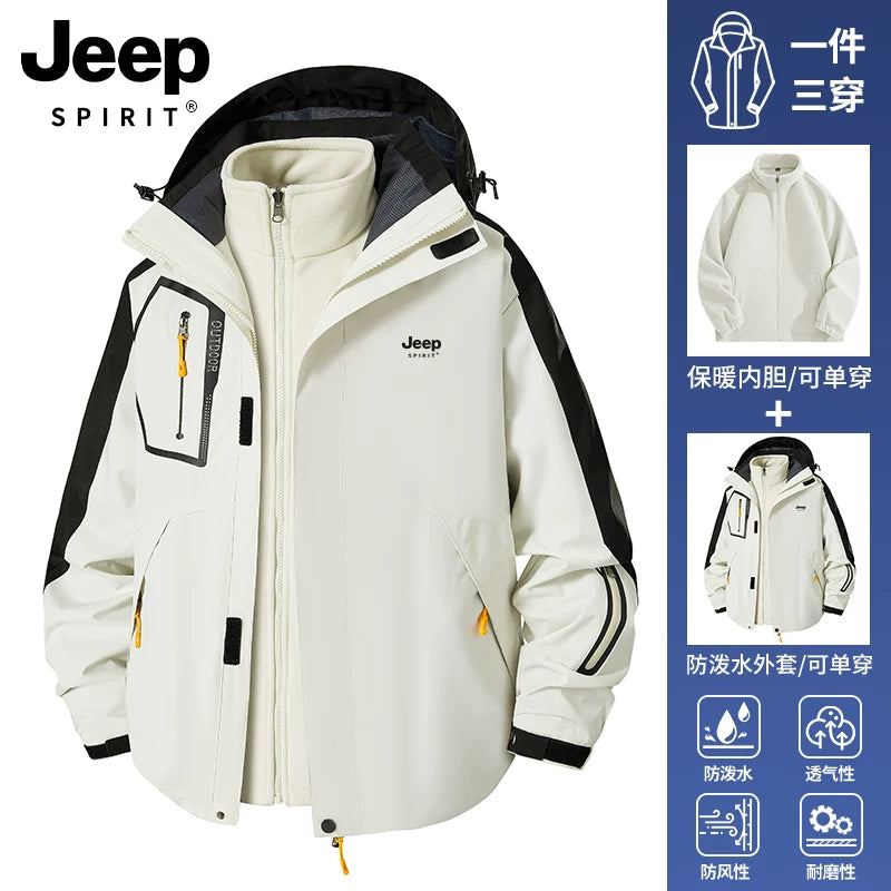 JEEP Kişilər üçün 2025-ci il Yeni Model Yaz, Payız və Qış Üçlü Birdə Yun Astarlı Qalın Kişi Üst Geyimləri