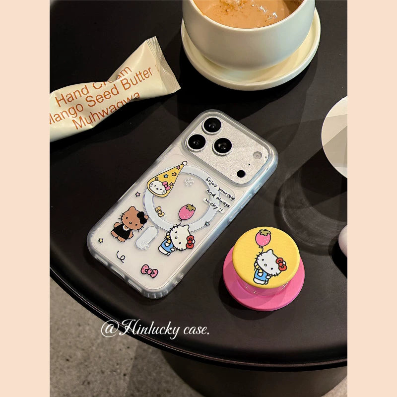 Hinlucky Sevimli Karikatura Pişiyi Çiyələk Balon Maqnit Tutacağı Apple 17 Mobil Telefon Çantası iphone16promax Skin Feel Matte 15 Yeni 14 Düşməyə Qarşı Qoruyucu Qapaq 13 Super Gözəl