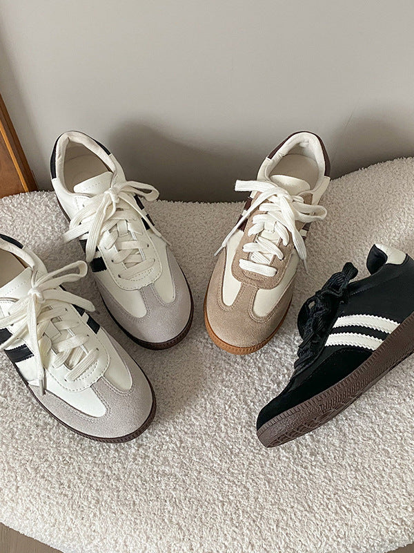 Həqiqi dəri retro Alman idman ayaqqabıları, 2025 yaz yeni stil, çox yönlü, nəfəs alan, tam təbii dəri, üç zolaqlı, Forrest Gump idman ayaqqabıları.