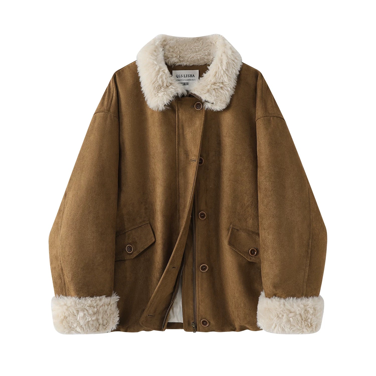 Cholisa-nın qadınlar üçün şık quzu yunundan hazırlanmış yamaqlı qış paltosu çox gözəl, isti və ağ ördək tükündən hazırlanmışdır.