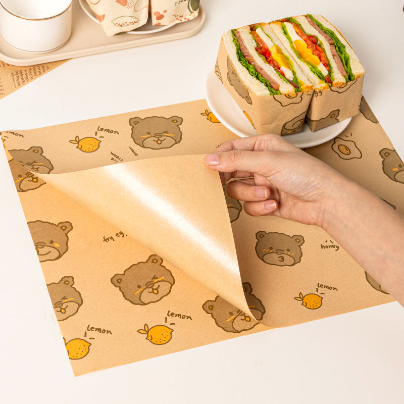 Xüsusi qida dərəcəli hamburger, sendviç qablaşdırma kağızı ilə yağ keçirməyən kağız çanta, özünü möhürləyən mikrodalğalı soba üçün düyü topu əl tortu qutusu