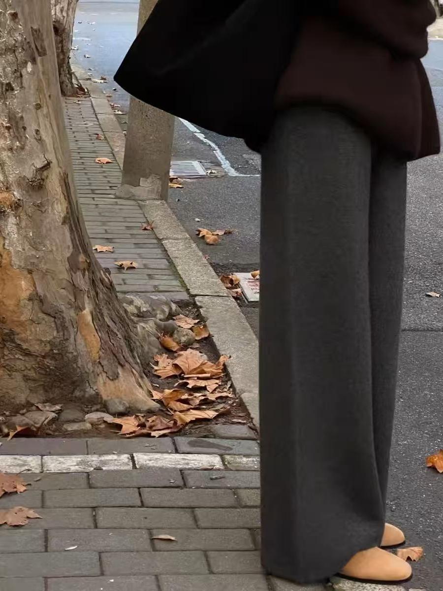 Payız və Qış üçün Qadın Yumşaq və Rahat Yun Şalvarları: Yüksək Belli, Geniş Ayaqlı, Kaşmir Trikotaj Düz Ayaqlı Şalvar, Qalın və Yun Astarlı Uzun Şalvar