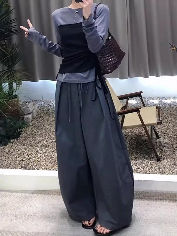 Avropa üslubunda dizaynlı əyri bıçaqlı gündəlik şalvar, böyük ölçülü qadınlar üçün yeni yaz üslubunda, yüksək belli, geniş bədən quruluşuna malik, arıqladıcı düz ayaqlı enli şalvar.