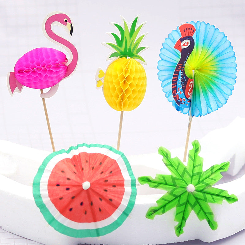 Kağızdan hazırlanmış əl işi kiçik çətir ananas flaminqo tovuz quşu formalı bədii yaradıcı işarə kokteyl soyuq qab boşqab bəzək nişanı