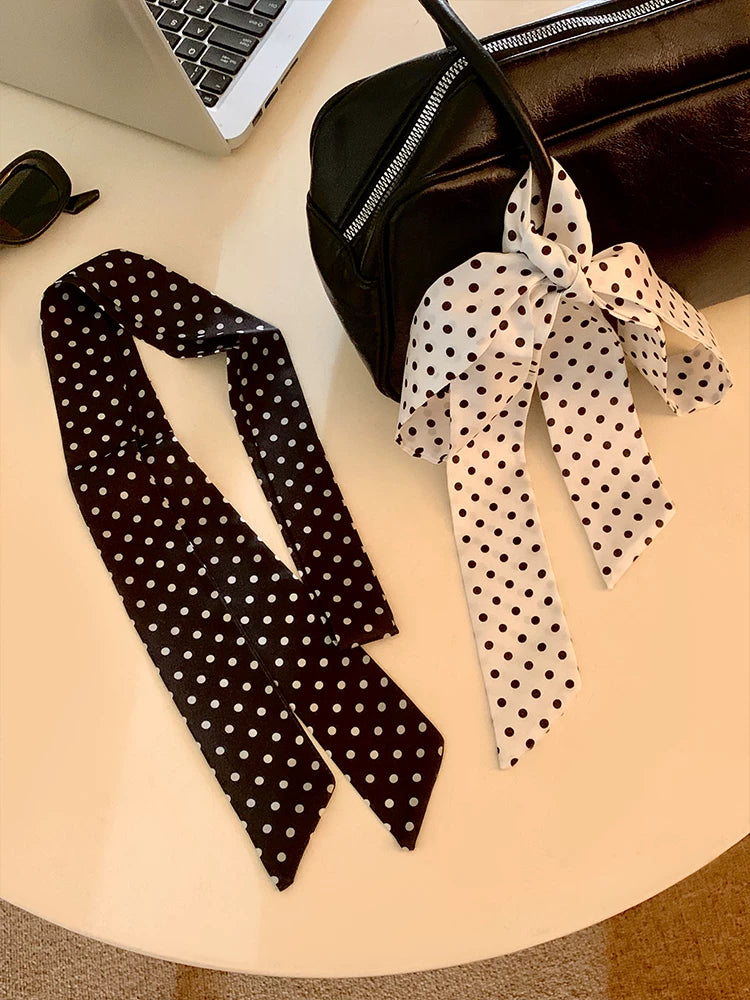 Qadınlar üçün polka-nöqtəli uzun ipək eşarp 2026 köynək və boyunlu yeni lent aksesuarları yüksək səviyyəli kiçik şərf və streç