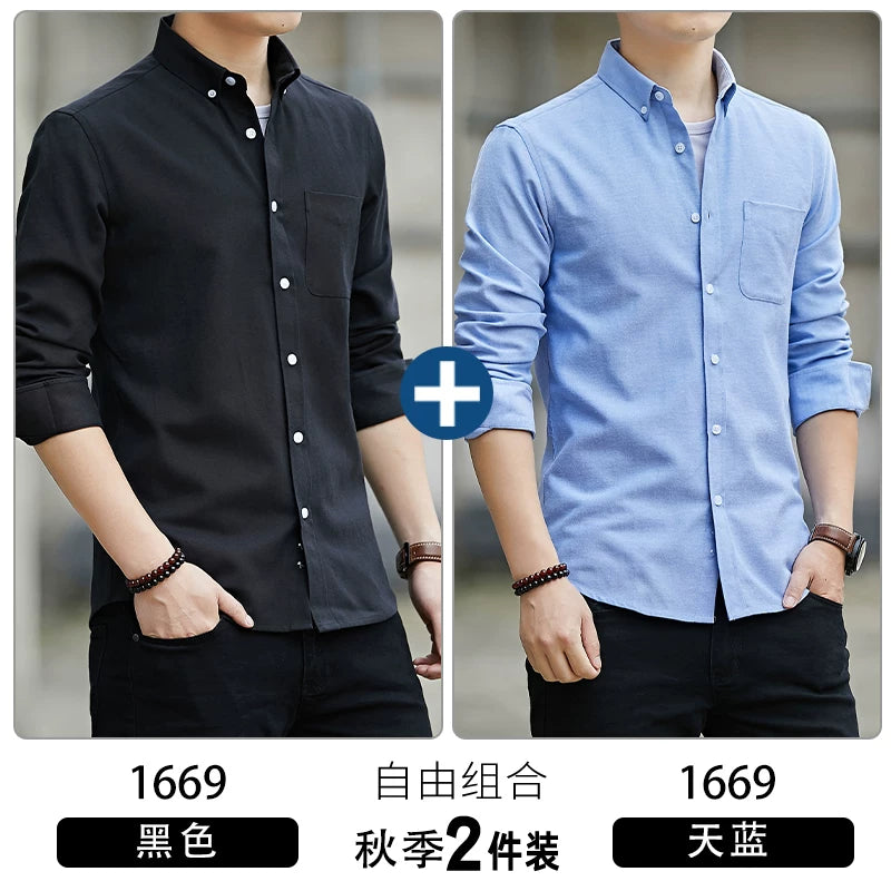 Kişilər üçün uzunqol köynək, gənclik üslubunda, boş forma, dəbli brend, yüksək səviyyəli Oksford parça, düz rəng, payız geyimi, gündəlik üst geyim.