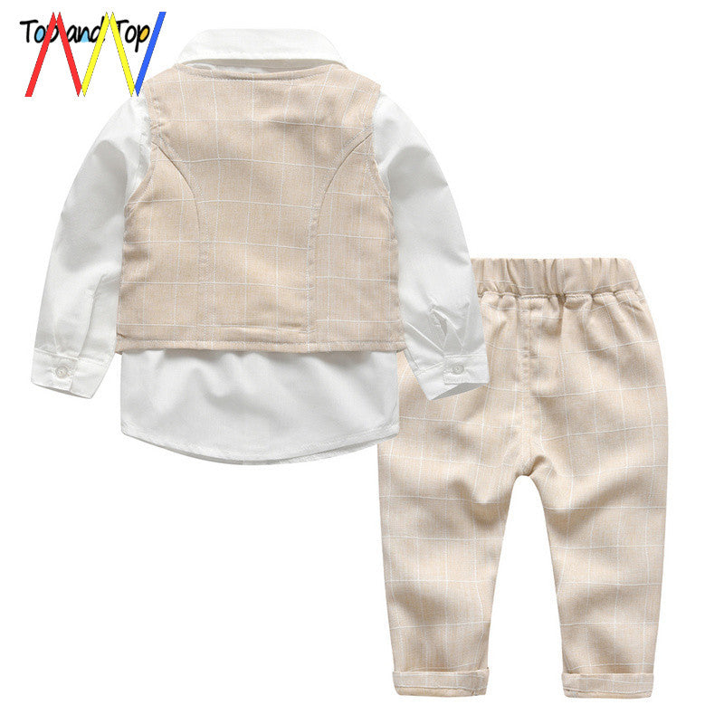 Payız Uşaq Körpə Oğlan Kostyumu Toy Formal Köynək Şalvar Geyimləri