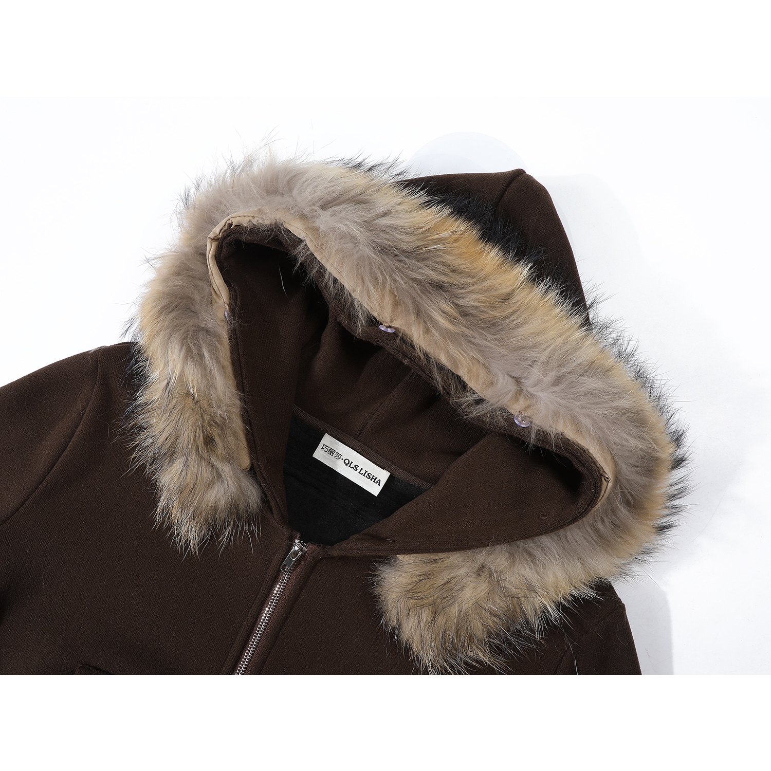 Cholisa Qadınlar üçün Çıxarıla Bilən Yun Yaxalıqlı Sviter Dəsti, Payız/Qış, Dəbli Başlıqlı Gödəkçə və Geniş Ayaqlı Şalvar İki Hissəli Dəst