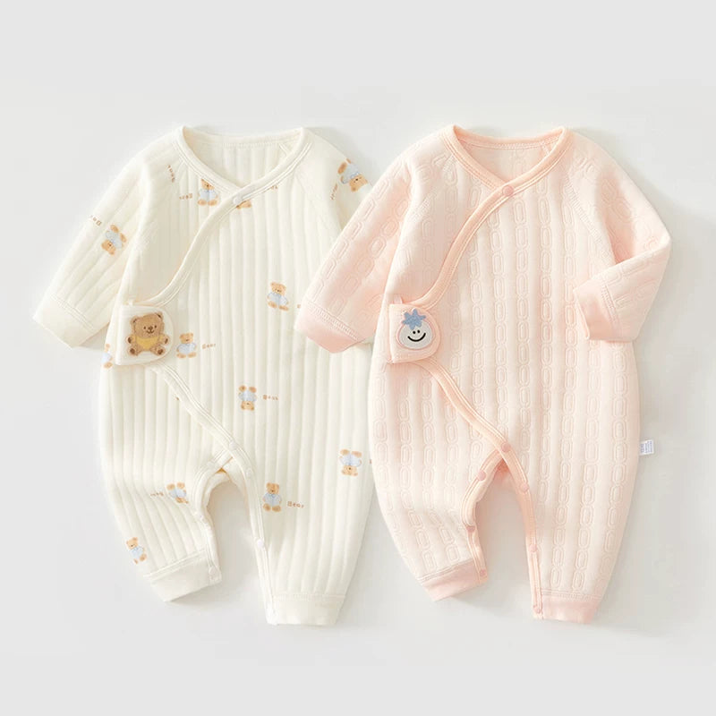 2 hissəli yeni doğulmuş körpə geyimləri dəsti, payız və qış bodiləri, təmiz pambıqdan isti və qalınlaşdırılmış körpə pijamaları, qış kombinezonları