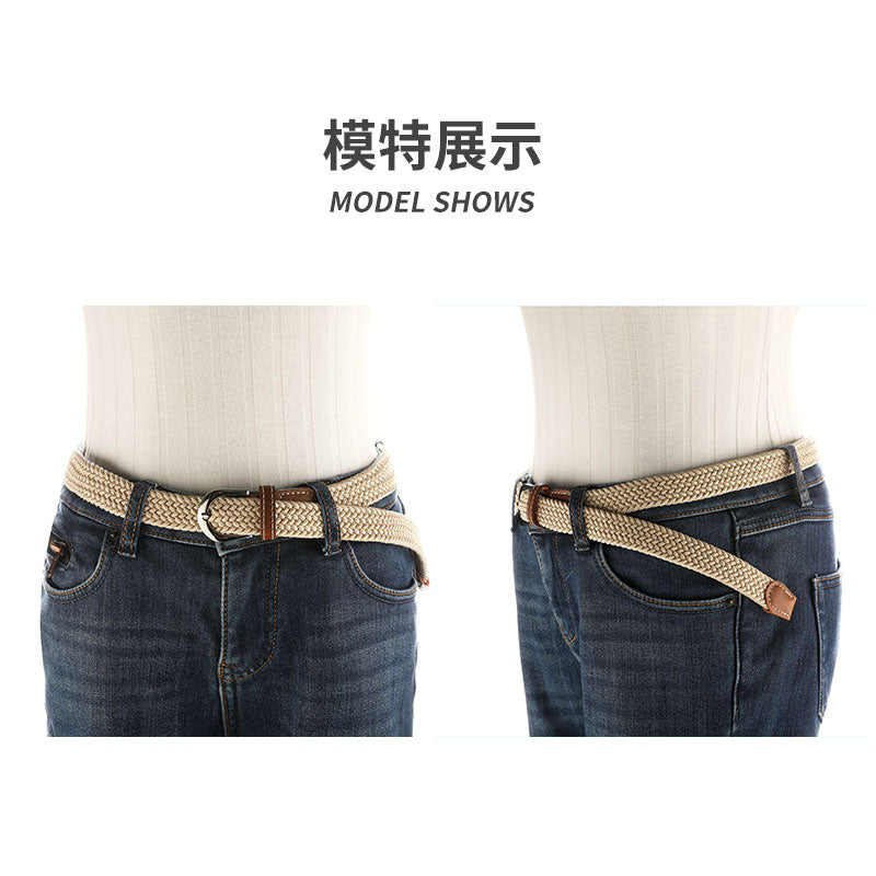 Kətan kəmər, qadın üçün deşiksiz toxunmuş elastik kəmər, Koreya üslubunda, dekorativ, uniseks nazik kəmər, tələbə gündəlik parça kəmər