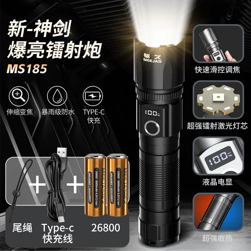 Mingjiu taktiki lazer ultra parlaq fənər təkrar doldurulan ev açıq uzun mənzilli kiçik portativ ultra uzun batareya ömrü