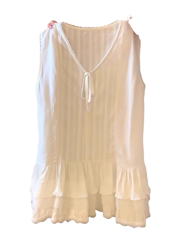 Böyük ölçülü qadınlar üçün krujeva ilə işlənmiş tort ətəyi, geniş formalı, çoxfunksiyalı qat-qat geyimli, yay üçün qolsuz köynək.