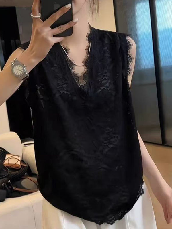 Qadınlar üçün Böyük Ölçülü Krujeva Qolsuz Jilet, Yeni Yay Stili, Boş Forma, Arıqladıcı, Qəşəng və Gənc Dizayn, Qat-qat geyinmək üçün mükəmməldir