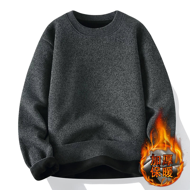 Kişilər üçün bir hissəli yun sviter, yeni payız və qış modası, isti şenil yun astarlı alt paltarı, kişilər üçün dairəvi yaxalı trikotaj geyim.