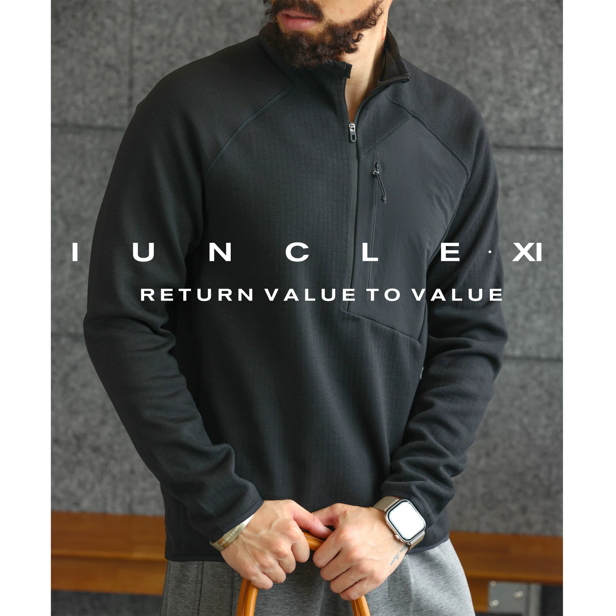 IUNCLEXI [Sərhədsiz Stil] Kişilər üçün İsti Flis Yaxalıqlı Fitnes İdman Yarım Fermuarlı Uzun Qollu Sviter, Payız və Qış İstiliyi