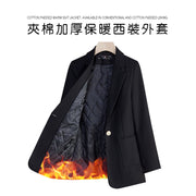 Qadınlar üçün Payız/Qış üçün Qısa, Gündəlik, Yüksək Seçimli Qara Pambıq Astarlı Kostyum Gödəkçə