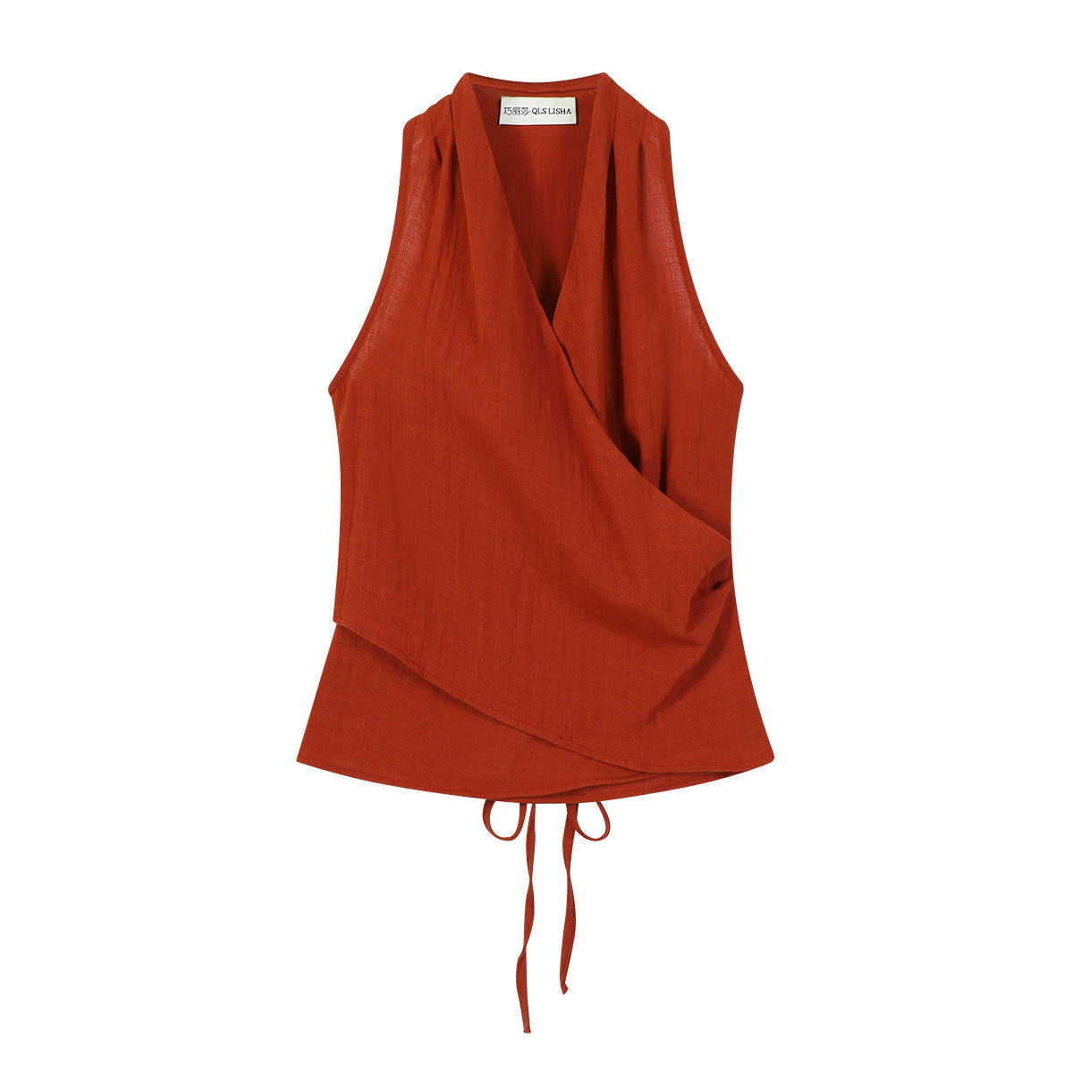 Chola Lisa Fransız üslubunda yüksək keyfiyyətli qırmızı yedəkli yaxalı V-yaxalı qadın topu, yay üçün nazik, incə formalı qolsuz jilet köynək