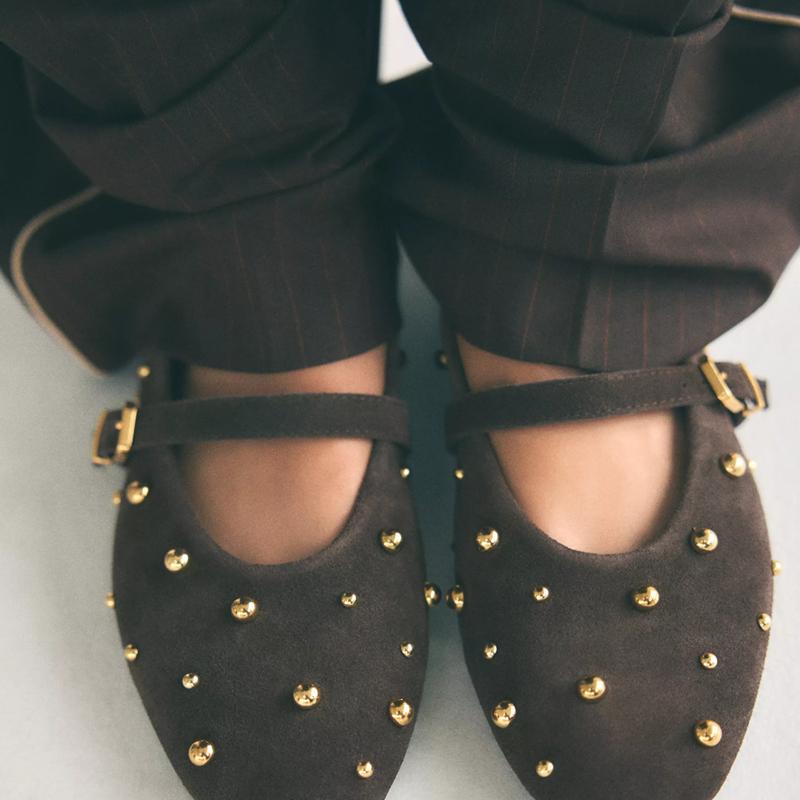 ZA 2024 Payız Yeni Gəliş Qadın Ayaqqabıları Qəhvəyi Çizməli Dəri Balet Üslubunda Düz İdman Ayaqqabıları Mary Jane Blanketləri