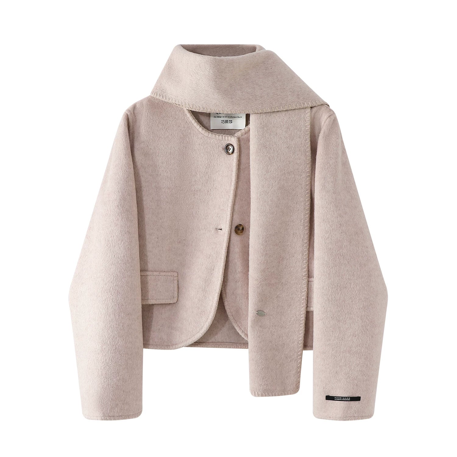 Chorissa Chanel üslubunda qadınlar üçün yun palto, Payız/Qış 2025 Yeni Koreya üslubunda yüksək keyfiyyətli çəhrayı qısa yun palto