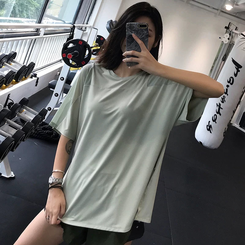 maxrun sport top qadın boş böyük ölçülü tez quruyan qısaqol köynək qaçış fitnes geyimi yağ mm yoqa geyimi 200 funt