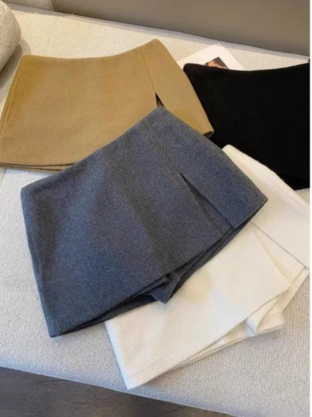 Böyük ölçülü qadın üçün ikiqat yarıqlı yun midi ətək, yaz üslubunda, yüksək belli Koreya A-xəttli qısa ətək, ifşaya qarşı ətək/şalvar