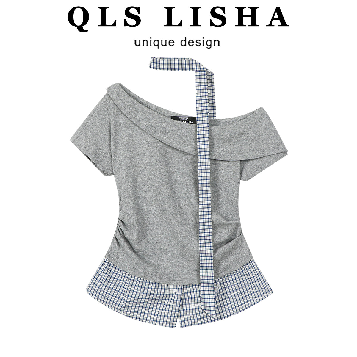 Unikal Çiyin Açıq və Birləşdirilmiş Dizaynlı Cholisa Faux İki Parçalı İncə Fit Qısa Qollu Top, 2026 Yeni Gəliş Qadın Geyimləri